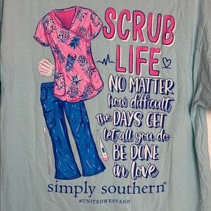 Simply Southern “Scrub Life” Nurse Light Blue Women’s T-Shirt Size Large